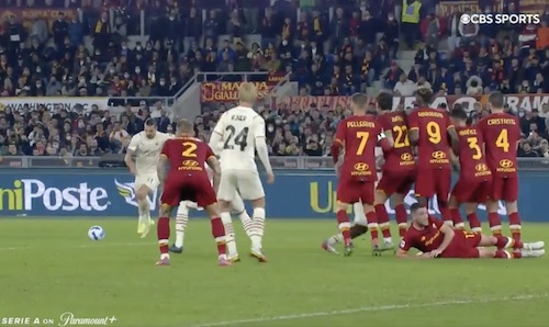 Ibrahimovic Smashes Free Kick Past Wall